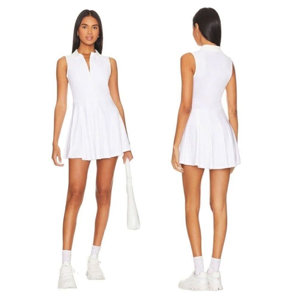 We Wore What White Tennis Dress with Collared V-Neck Size‎ L